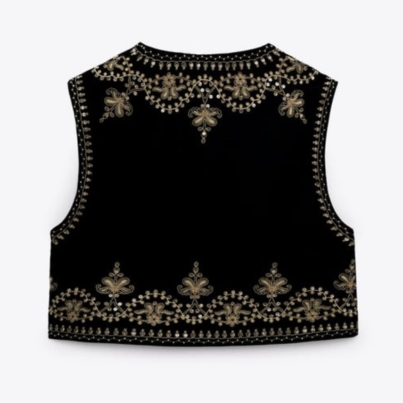 Zara Embroidered Black & Gold Velvet Vest NWT - Picture 12 of 12